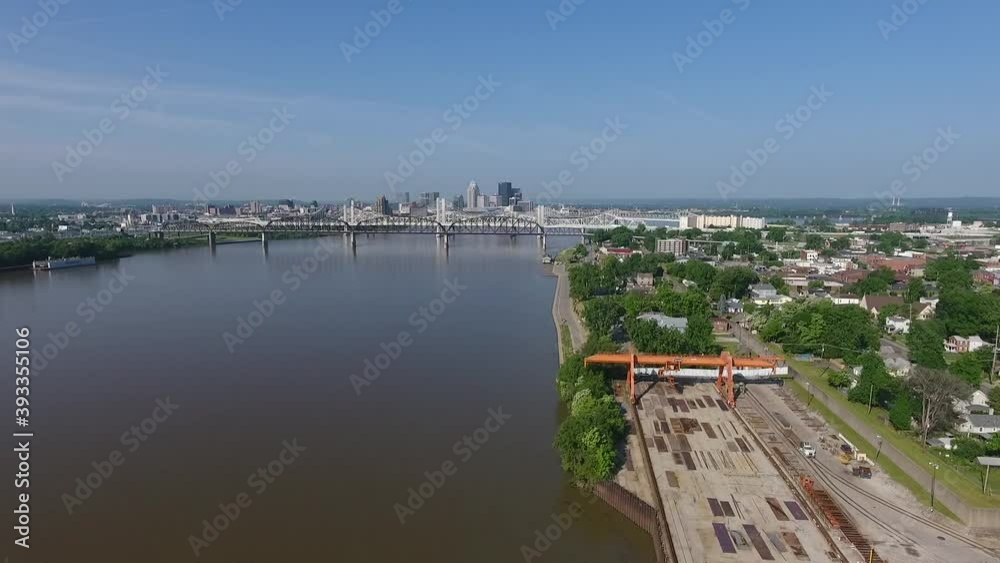 Industrial Waterfront Jeffersonville Indiana and Ohio River Drone View Industrial Waterfront Jeffersonville Indiana and Ohio River Drone View