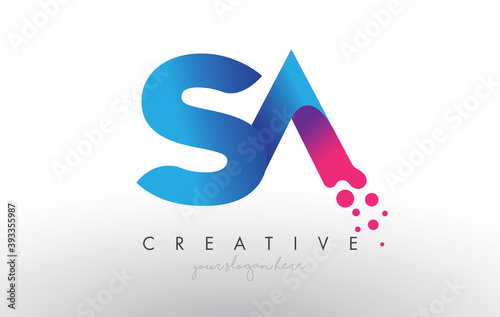 Canvas Print SA Letter Design with Creative Dots Bubble Circles and Blue Pink Colors