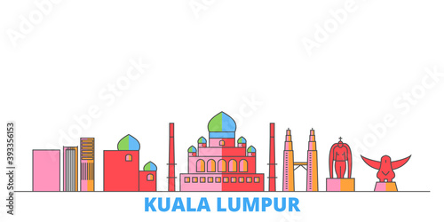 Malaysia, Kuala Lumpur cityscape line vector. Travel flat city landmark, oultine illustration, line world icons