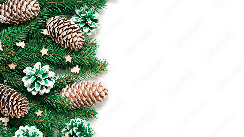 Christmas toys and cones with fir branches for Christmas. Christmas toys and cones with fir branches for Christmas.