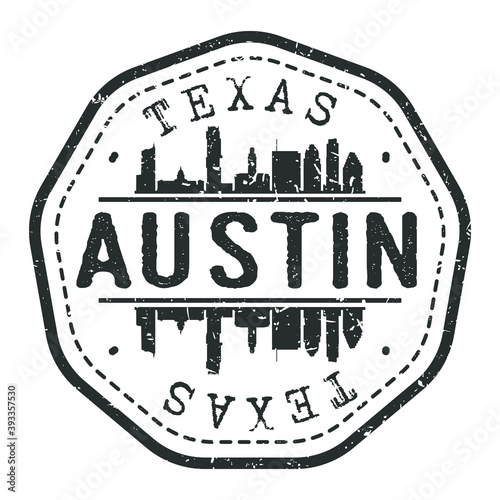 Austin, TX, USA Stamp Skyline Postmark. Silhouette Postal Passport. City Round Vector Icon. Vintage Postage Design.