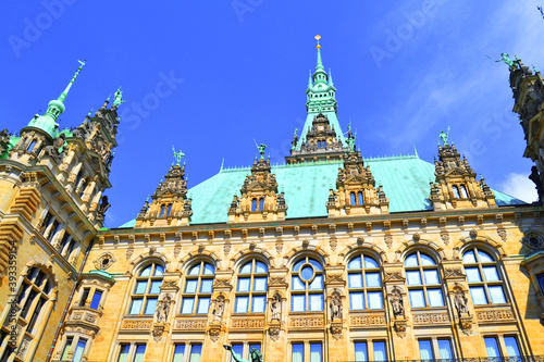 Inner courtyard of the city hall in Hamburg (Rathaus) in sunny summer day. Germany, Europe.