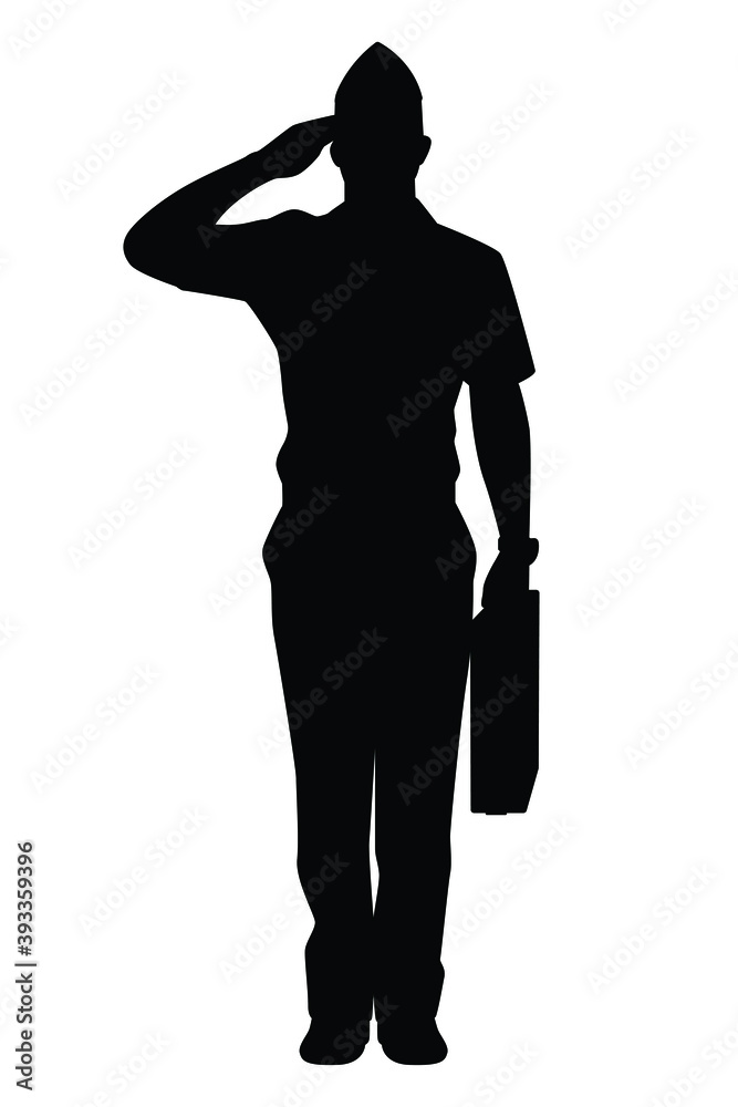 Military cadet silhouette vector on white