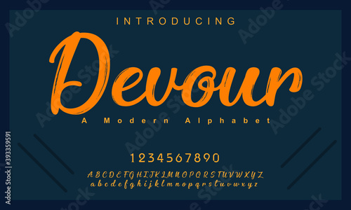 Devour font. Elegant alphabet letters font and number. Lettering Minimal Fashion Designs. Typography fonts regular uppercase and lowercase. vector illustration