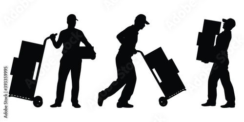 Set of delivery man silhouette vector on white