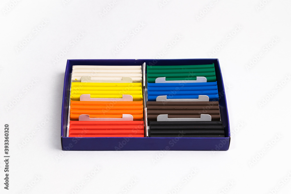 Colored plasticine lies in the package Colored plasticine lies in the package