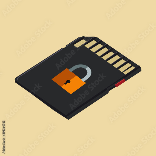 memory card with encrypted data or protected, flat vector illustration icon