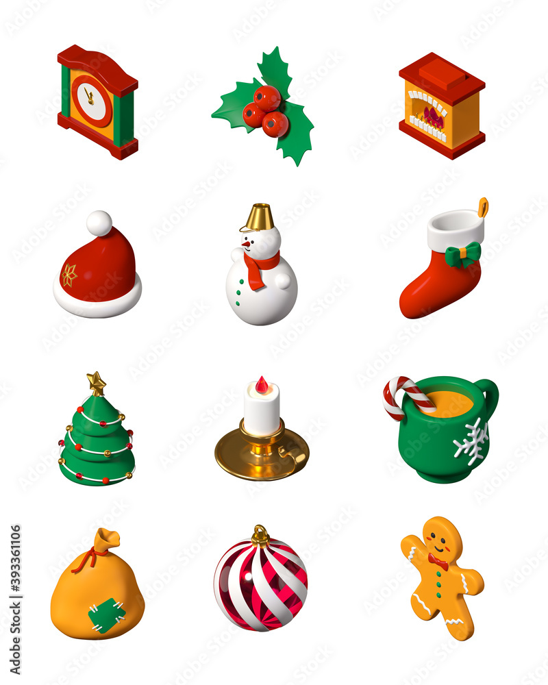 Fototapeta premium Merry Christmas and Happy New Year - modern colorful 3d icons set