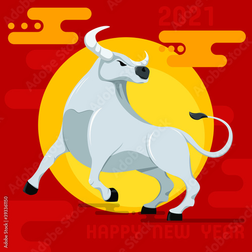 Vector illustration. Metal bull. New year of the white metal bull.