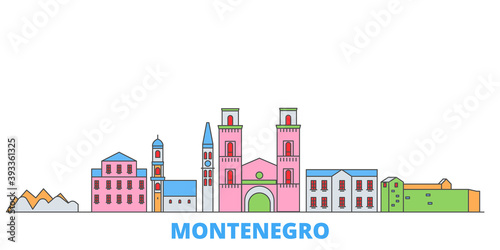 Montenegro cityscape line vector. Travel flat city landmark, oultine illustration, line world icons