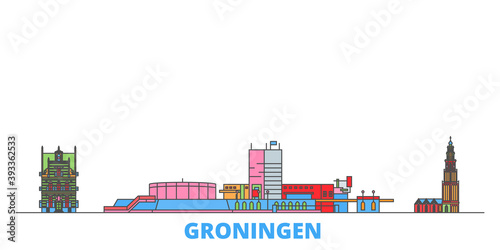 Netherlands, Groningen cityscape line vector. Travel flat city landmark, oultine illustration, line world icons