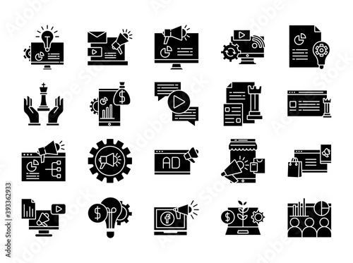 Digital tar marketing concept glyph style icon set collection.