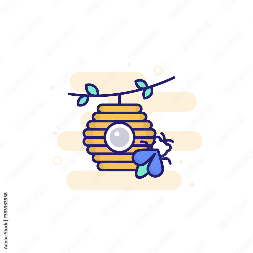 Beekeeping illustration Outline Filled Style Icon. EPS File 10