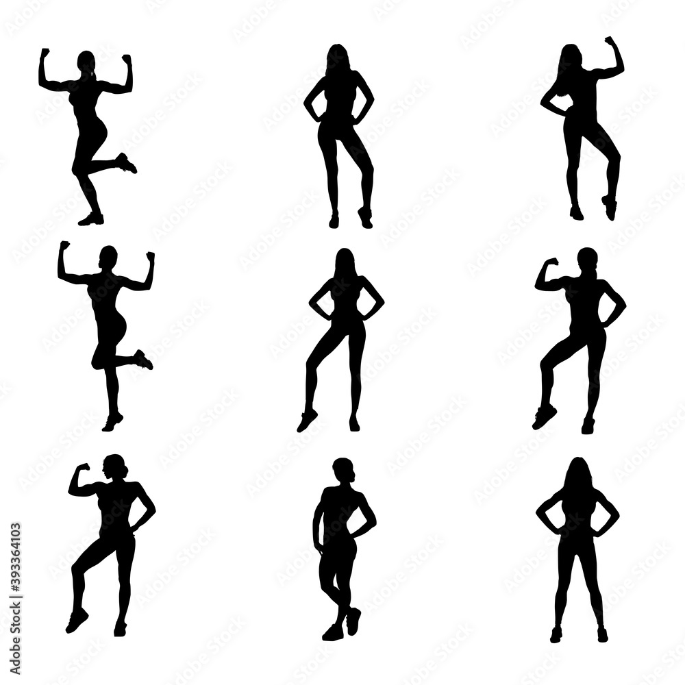 Silhouette Of Healthy Fitness Woman Pose