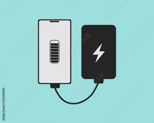 power bank connected with phone icon vector illustration