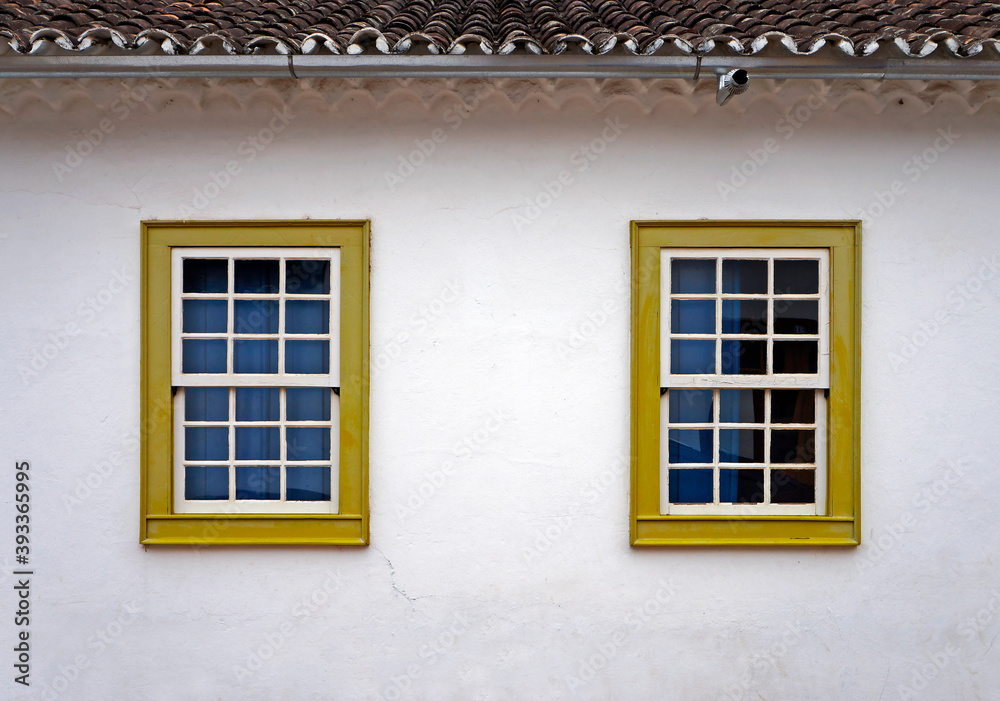 Colonial windows on facade, Tiradentes, Minas Gerais, Brazil