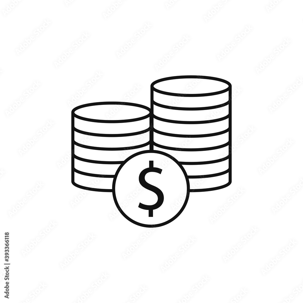 Coins Icon isolated on white background. Money icon set. Money symbol for web site design. Vector illustration. Coins Icon isolated on white background. Money icon set. Money symbol for web site design. Vector illustration.