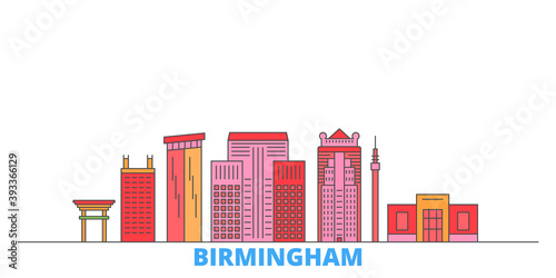 United States, Birmingham cityscape line vector. Travel flat city landmark, oultine illustration, line world icons