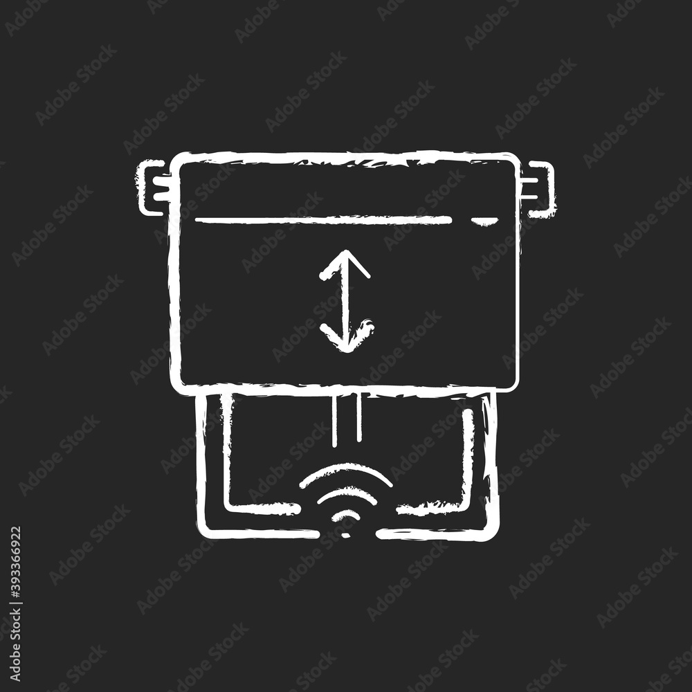 Window blinds sensor chalk white icon on black background. Remote house controlling system. Smart home devices for windows. Wireless connection to app. Isolated vector chalkboard illustration Window blinds sensor chalk white icon on black background. Remote house controlling system. Smart home devices for windows. Wireless connection to app. Isolated vector chalkboard illustration