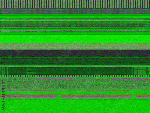 electrical bad signal green background, colorful screen bars appear with error or damage of communication equipment, abstract green background