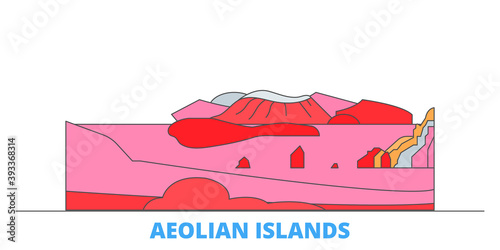 Italy, Aeolian Islands cityscape line vector. Travel flat city landmark, oultine illustration, line world icons