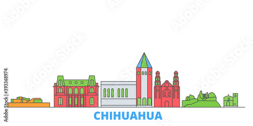 Mexico, Chihuahua cityscape line vector. Travel flat city landmark, oultine illustration, line world icons