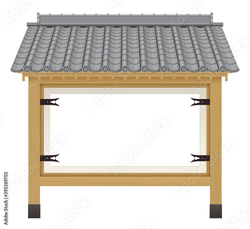 瓦屋根のついた和風な看板_掲示板_イラスト