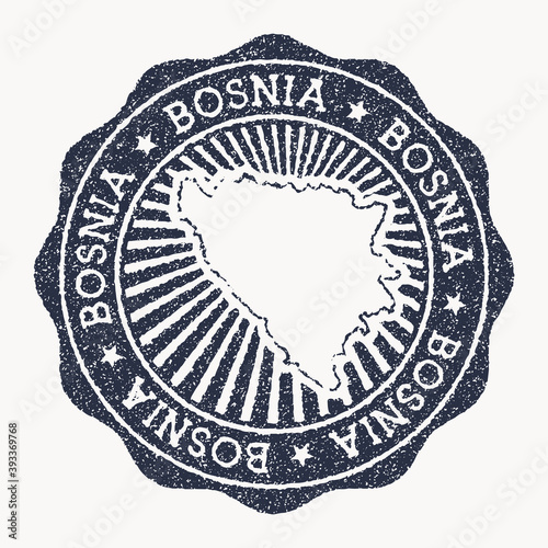 Bosnia stamp. Travel rubber stamp with the name and map of the country, vector illustration. Can be used as insignia, logotype, label, sticker or badge of Bosnia.