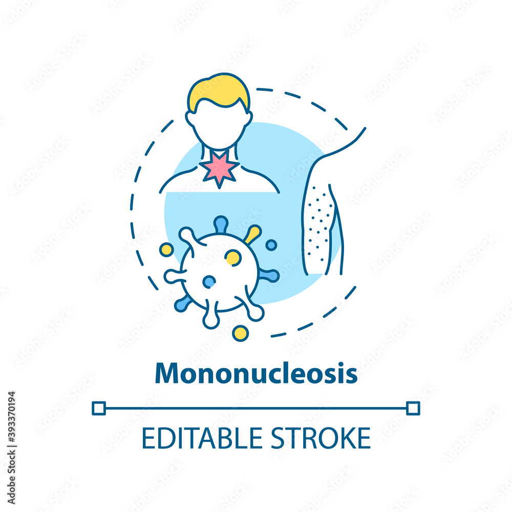 Mononucleosis concept icon. Viral sore throat cause idea thin line illustration. Kissing disease. Virus transmitted through saliva. Vector isolated outline RGB color drawing. Editable stroke Mononucleosis concept icon. Viral sore throat cause idea thin line illustration. Kissing disease. Virus transmitted through saliva. Vector isolated outline RGB color drawing. Editable stroke