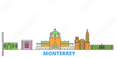 Mexico, Monterrey cityscape line vector. Travel flat city landmark, oultine illustration, line world icons photo
