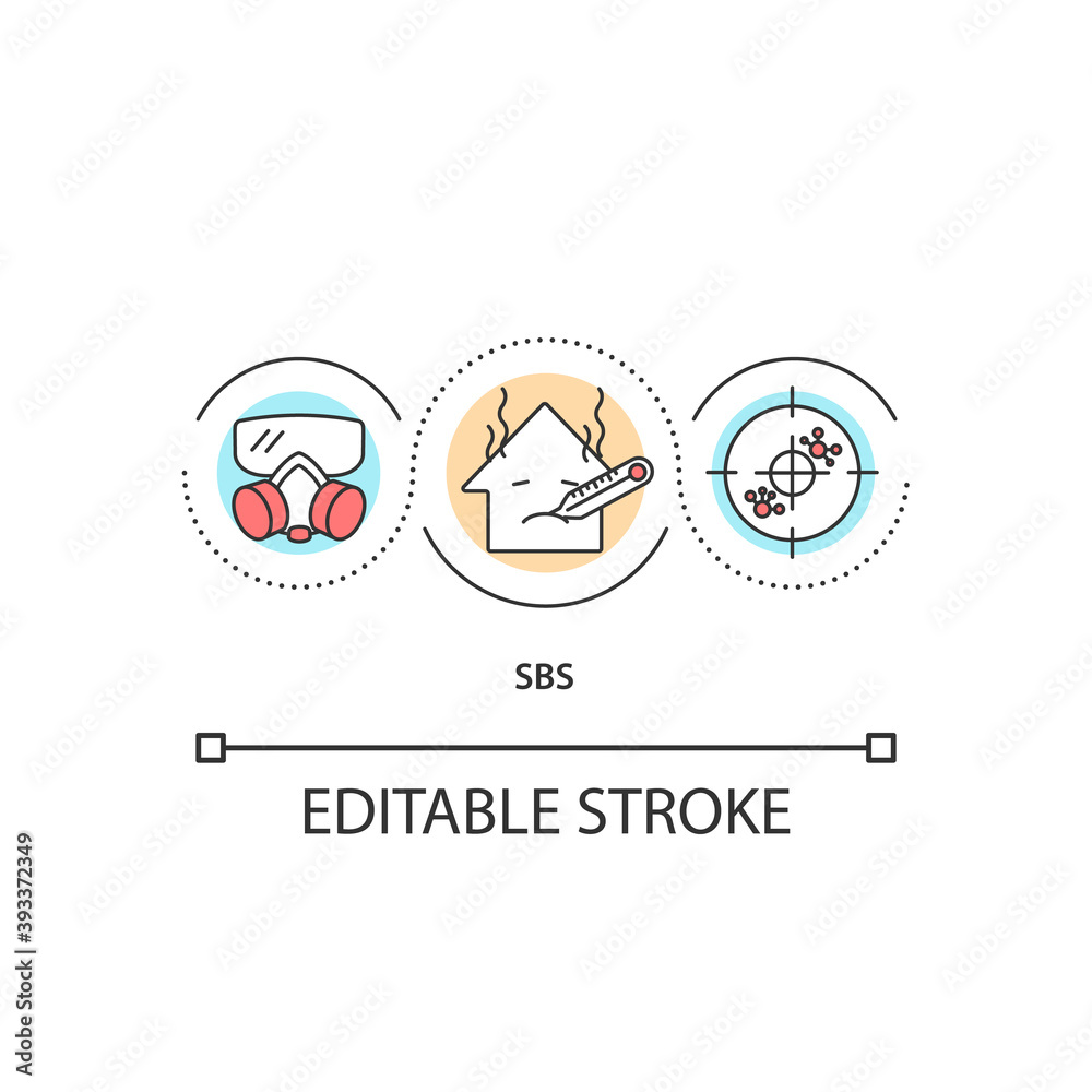 Sick building syndrome concept icon. Illness symptoms. Unhealthy environment. Infection in house. SBS idea thin line illustration. Vector isolated outline RGB color drawing. Editable stroke