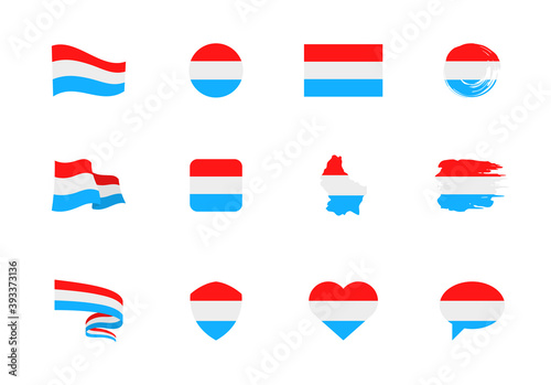 Flags of Luxembourg - flat collection. Flags of different shaped twelve flat icons.