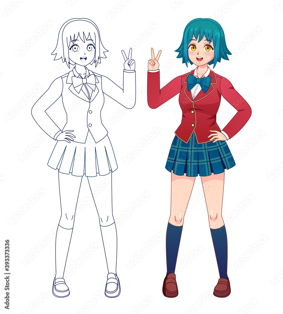 Cartoon characters anime girl in japanese Vector Image