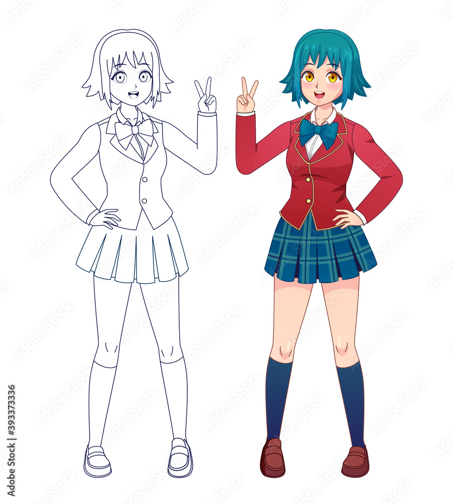 Premium Vector  Cute anime manga girl wearing school uniform