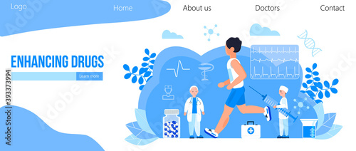 Doping test, sports nutrition, anabolic steroids concept vector. Sports medicine vector concept for landing page. Sports medical services.