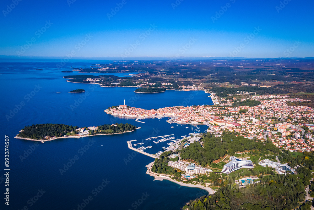Drone photo of the mediterranean town Rovinj in Croatia