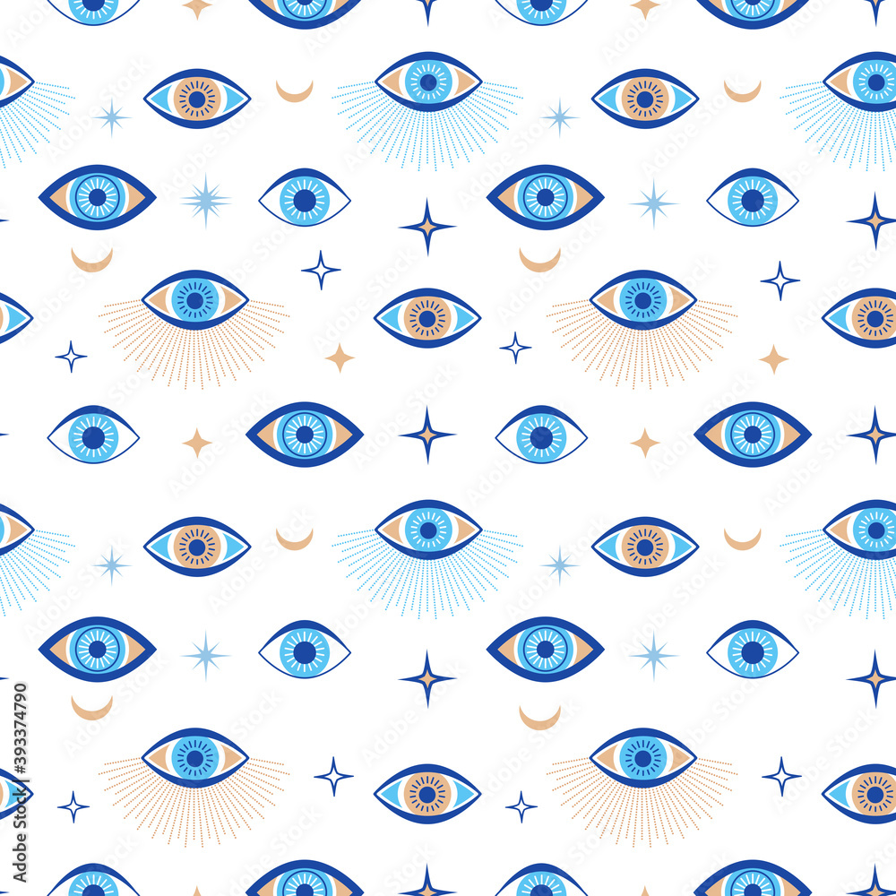Evil eye seamless pattern. Magic talisman and occult symbol. Greek ...