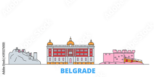 Serbia, Belgrade cityscape line vector. Travel flat city landmark, oultine illustration, line world icons