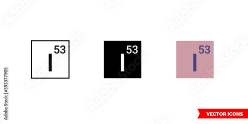 Iodine icon of 3 types color, black and white, outline. Isolated vector sign symbol.
