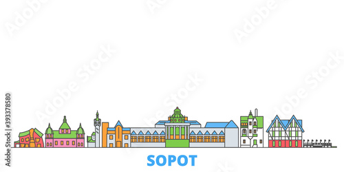 Poland, Sopot cityscape line vector. Travel flat city landmark, oultine illustration, line world icons