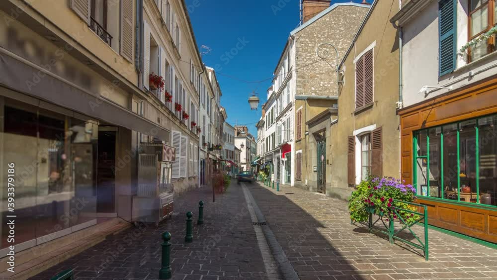 Walking on the street of Fontainebleau in France timelapse hyperlapse with historic buildings. Fontainebleau is a commune in the metropolitan area of Paris, France. Walking on the street of Fontainebleau in France timelapse hyperlapse with historic buildings. Fontainebleau is a commune in the metropolitan area of Paris, France.
