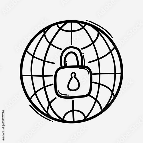 World lock doodle vector icon. Drawing sketch illustration hand drawn line eps10