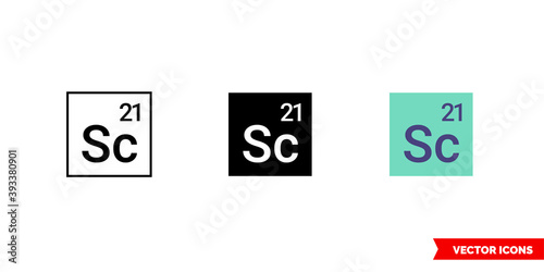 Scandium icon of 3 types color, black and white, outline. Isolated vector sign symbol.