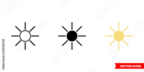 Sun icon of 3 types color, black and white, outline. Isolated vector sign symbol.