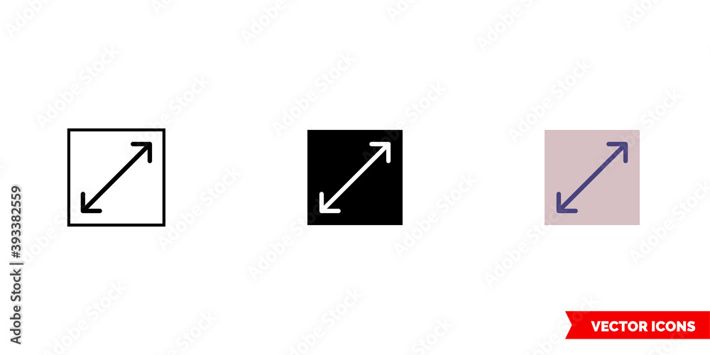 Two opposite diagonal arrows in square icon of 3 types color, black and white, outline. Isolated vector sign symbol. Two opposite diagonal arrows in square icon of 3 types color, black and white, outline. Isolated vector sign symbol.