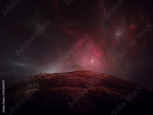 surreal night sky, magical light and stars in space landscape