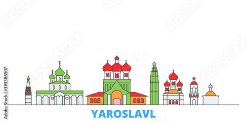 Russia, Yaroslavl cityscape line vector. Travel flat city landmark, oultine illustration, line world icons