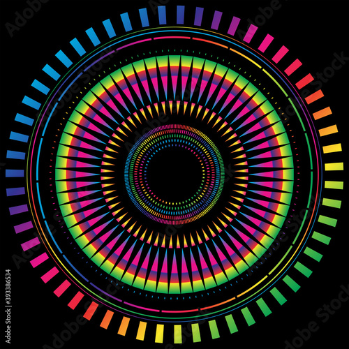Abstract rainbow colorful rings. Star shape. Vector design element