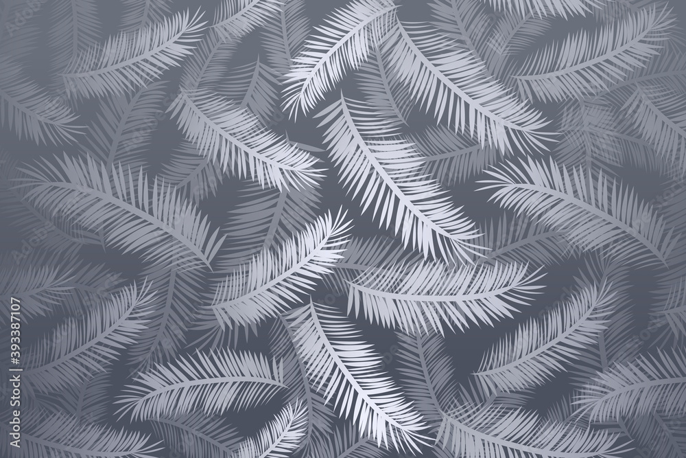 Abstract silver background with palm leaves