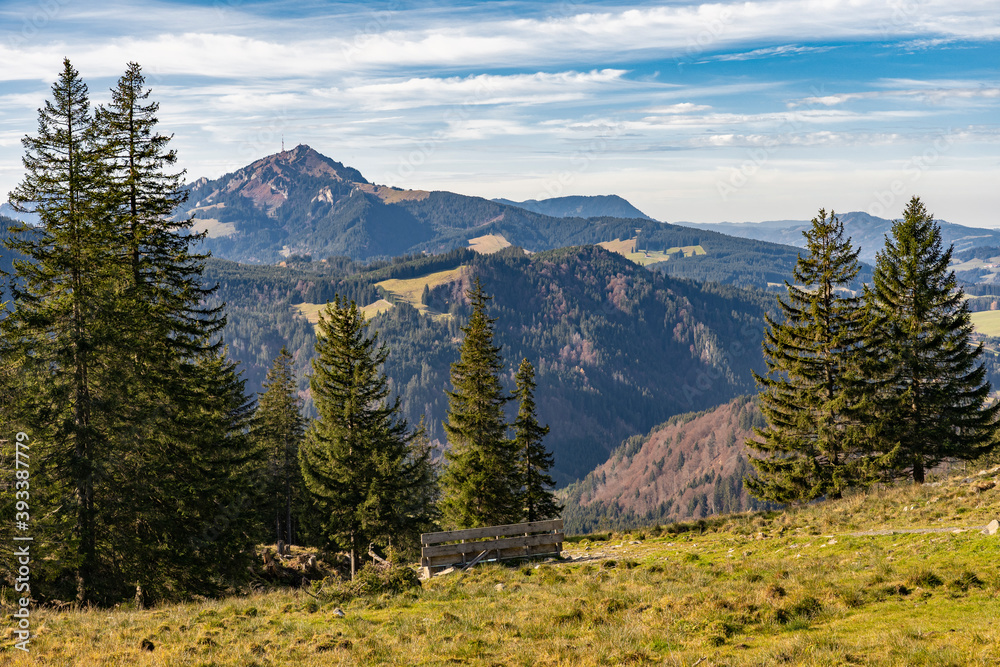 calm autumnal landscape in the upper Allgaeu Alps with Gruenten summit in the background